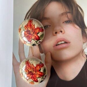 Floral Glass clip earrings